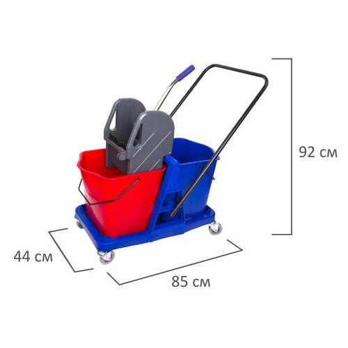  Тележка уборочная brabix, 2 съемных ведра 23 л, механический отжим, пластиковый каркас, 606659 | Тележки уборочные
