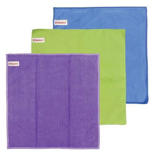  Салфетки из микрофибры универсальные, стекло, мебель, 30х30 см, комплект 3 шт., 200 г/м2, laima, 601258 | Салфетки хозяйственные