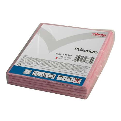  Салфетка vileda "пвамикро", комплект 5 шт., искусственная замша, красная, 35х38 см, 143591 | Салфетки хозяйственные