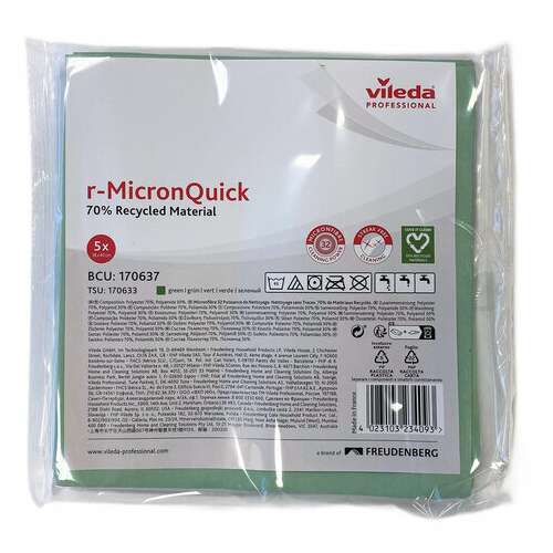  Салфетка микроволоконная vileda "микронквик", комплект 5 шт., микроволокно, зеленые, 38х40 см, 152112 | Салфетки хозяйственные