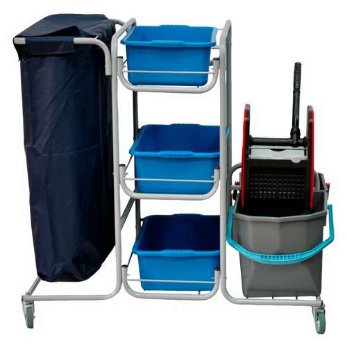  Тележка уборочная eco-force многофункциональная mega 2 ведра по 25 л, отжим, 3 поддона, держатель и основание для мешка, мешок, 26ef/1, 26ef/1 б/в | Тележки уборочные