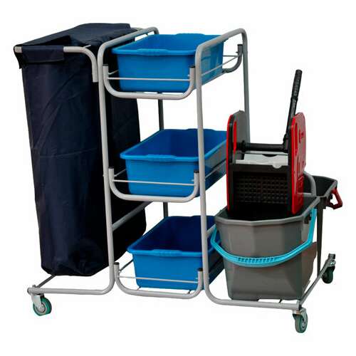  Тележка уборочная eco-force многофункциональная mega 2 ведра по 25 л, отжим, 3 поддона, держатель и основание для мешка, мешок, 26ef/1, 26ef/1 б/в | Тележки уборочные