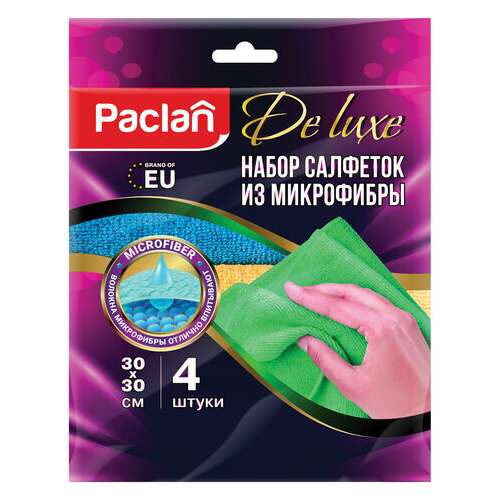  Салфетки из микрофибры универсальные 30х30 см, комплект 4 шт., practi microfiber, 240 г/м2, paclan, 74825, 410260 | Салфетки хозяйственные