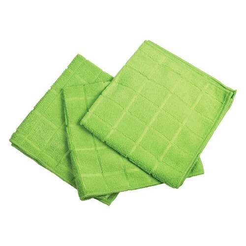 Салфетки из микрофибры универсальные 40х40 см, комплект 3 шт., клетка, зеленые, 220 г/м2, любаша, 603948 | Салфетки хозяйственные