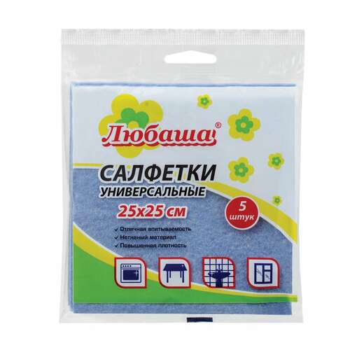  Салфетки вискозные универсальные medium, 25х25 см, комплект 5 шт., 80 г/м2, любаша, к4122, 605501 | Салфетки хозяйственные