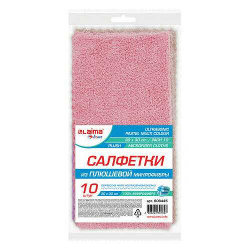  Салфетки из микрофибры плюшевой 30х30 см, комплект 10 шт., pastel, ассорти, 250 г/м2, laima home, 608445 | Салфетки хозяйственные