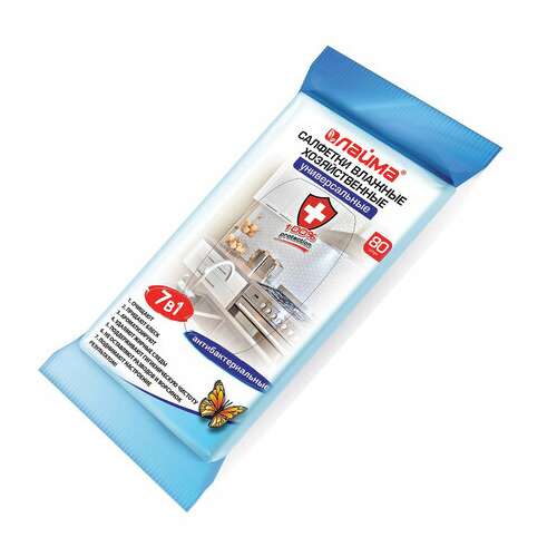  Салфетки влажные хозяйственные laima "универсальные "7 в 1", антибактериальные, 80 шт., 605659 | Салфетки влажные хозяйственные