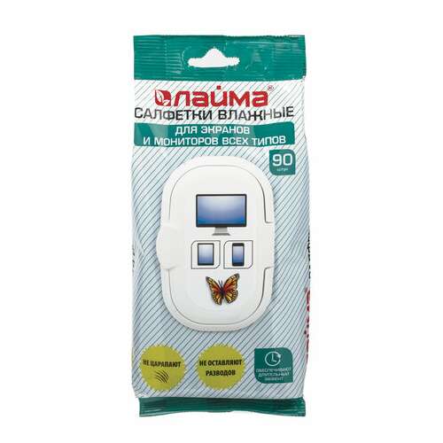  Салфетки влажные laima "для экранов всех типов и оптики (очки, объективы)", клапан, 90 штук, 605660 | Салфетки влажные хозяйственные