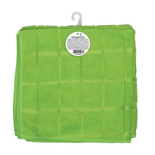  Салфетки из микрофибры универсальные 40х40 см, комплект 3 шт., клетка, зеленые, 220 г/м2, любаша, 603948 | Салфетки хозяйственные