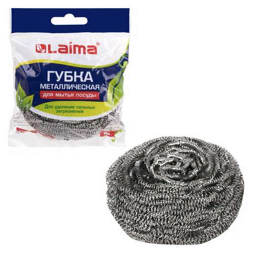  Губка (мочалка) металлическая, спиральная, 50 г, большая, для посуды, гриля, плиты, laima, 603101 | Губки хозяйственные