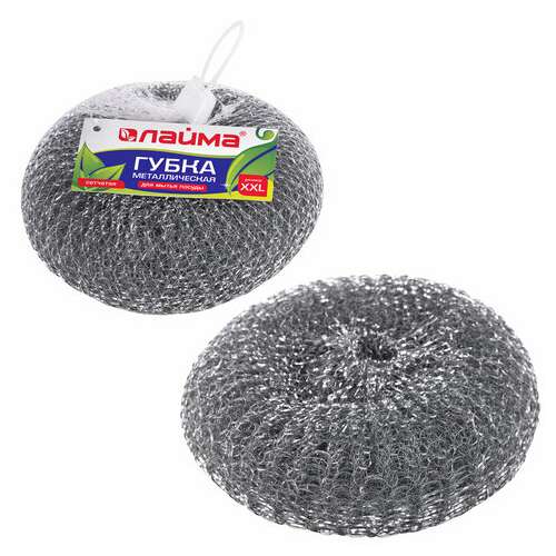  Губка (мочалка) металлическая, сетчатая, 100 г, большая (xxl), для посуды, гриля, плиты, laima, 603106 | Губки хозяйственные