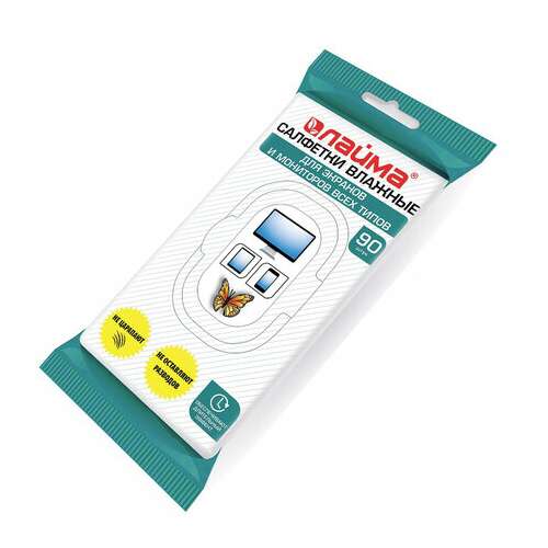  Салфетки влажные laima "для экранов всех типов и оптики (очки, объективы)", клапан, 90 штук, 605660 | Салфетки влажные хозяйственные