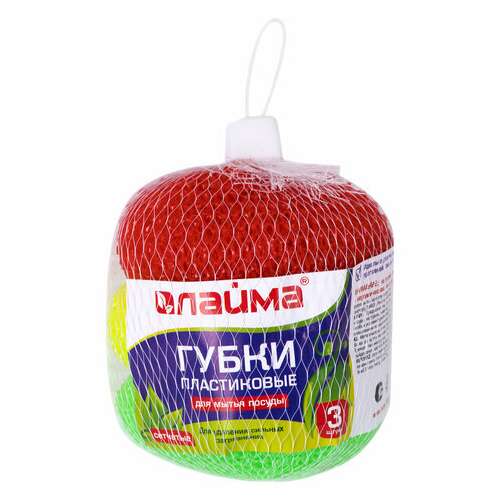  Губки (мочалки) пластиковые, сетчатые, 3х7 г, комплект 3 шт., для посуды, гриля, плиты, laima, 603107 | Губки хозяйственные