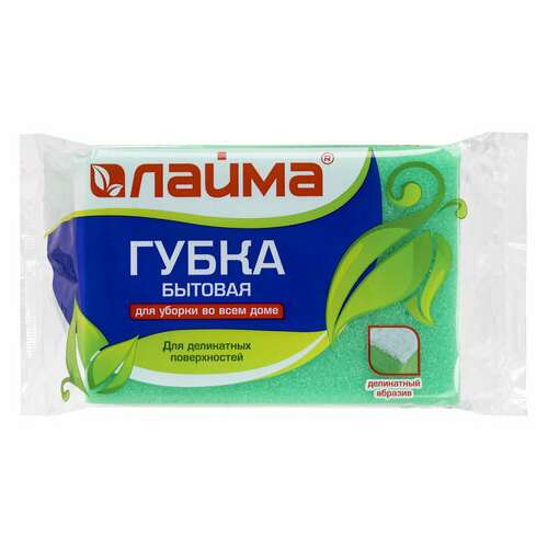  Губка бытовая mega, 48х120х86 мм, поролон/абразив, профильная, кафель/уборка/посуда, laima, к1013, 601556 | Губки хозяйственные