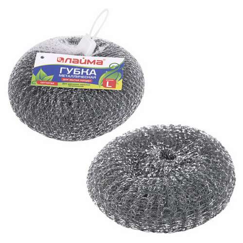  Губка (мочалка) металлическая, сетчатая, 60 г, большая, для посуды, гриля, плиты, laima, 603105 | Губки хозяйственные