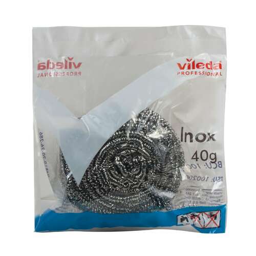  Губка металлическая vileda professional "инокс", для стойких загрязнений, нержавеющая сталь, вес 40 г, 100787 | Губки хозяйственные