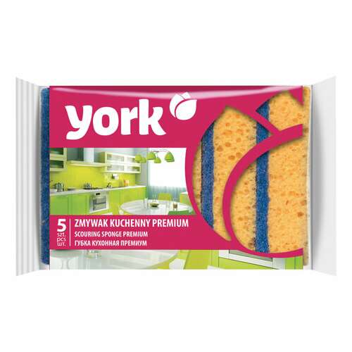  Губки бытовые maxi, 3х10х7,5 см, комплект 5 шт., поролон/абразив, для посуды/уборки premium, york, 30300 | Губки хозяйственные