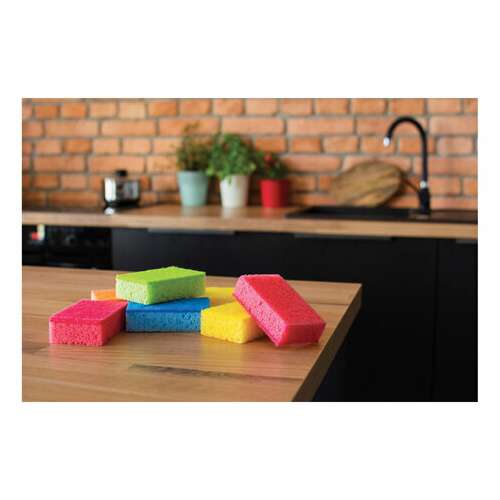  Губки бытовые maxi, 3х10х7 см, комплект 6+1 шт., поролон/абразив, для посуды/уборки, color, york, 30180 | Губки хозяйственные