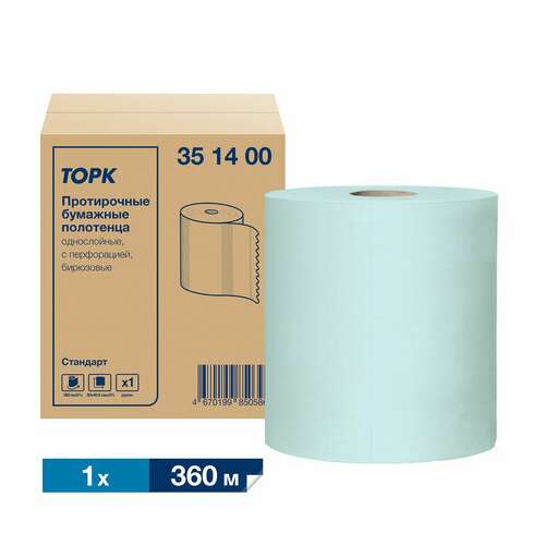  Бумага протирочная 360 м, полотенца с перфорацией, tork стандарт 1-слой, 888 листов 30х40,5 см, 351400 | Протирочная бумага и материалы