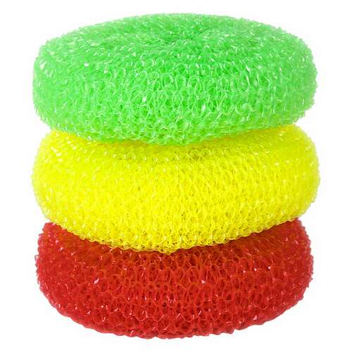  Губки (мочалки) пластиковые, сетчатые, 3х7 г, комплект 3 шт., для посуды, гриля, плиты, laima, 603107 | Губки хозяйственные