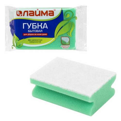  Губка бытовая mega, 48х120х86 мм, поролон/абразив, профильная, кафель/уборка/посуда, laima, к1013, 601556 | Губки хозяйственные