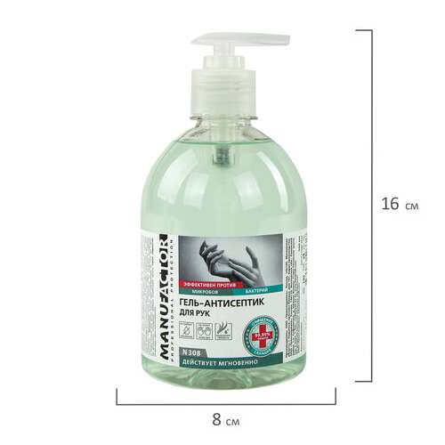  Антисептик-гель для рук спиртосодержащий (70%) с дозатором 500 мл manufactor, дезинфицирующий, n30843 | Антисептики для рук и поверхностей