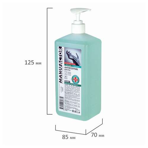  Антисептик для рук и поверхностей спиртосодержащий (70%) с дозатором 1 л manufactor, дезинфицирующий, жидкость, n30933 | Антисептики для рук и поверхностей