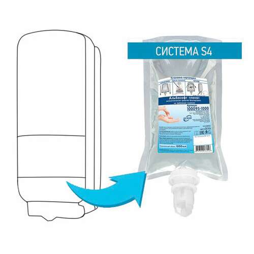  Картридж с жидким мылом-пеной одноразовый (система s4), "нейтральное", синее, 1 л, keman, 100105-1000 | Картриджи с жидким мылом и мылом-пеной