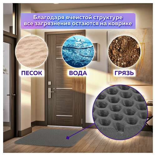  Коврик eva / эва универсальный 50х67см ячеистый (соты) применим для сушки посуды, кухни, ванной, прихожей, животных, цвет серый laima,608713 | Коврики ячеистые универсальные эва/eva