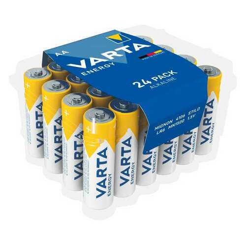  Батарейки алкалиновые "пальчиковые" комплект 24 шт., varta energy, аа (lr6, 24а), пластиковый бокс, 4106229224 | Батарейки