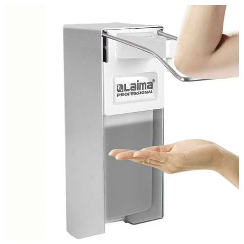  Дозатор локтевой для антисептика и дезинфицирующих средств, с еврофлаконом 1 л, laima, металл, 605707 | Дозаторы локтевые для мыла и антисептиков