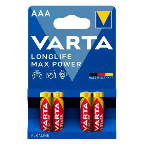  Батарейки алкалиновые "мизинчиковые" комплект 4 шт., varta longlife max power, ааа (lr03,15а), блистер, 4703101404 | Батарейки