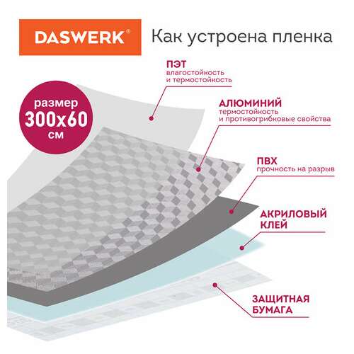  Самоклеящаяся пленка, алюминиевая фольга защитная для кухни/дома, 0,6х3 м, серебро, кубы, daswerk, 607848 | Пленки и покрытия хозяйственные