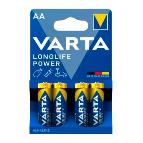  Батарейки алкалиновые "пальчиковые" комплект 4 шт., varta longlife power, аа (lr6, 24а), блистер, 4906121414 | Батарейки