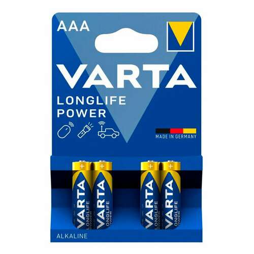  Батарейки алкалиновые "мизинчиковые" комплект 4 шт., varta longlife power, ааа (lr03, 15а), блистер, 4903121414 | Батарейки