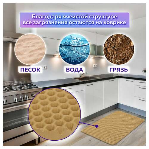  Коврик eva / эва универсальный 35х45 см ячеистый (соты) применим для сушки посуды, кухни, ванной, животных, цвет бежевый laima, 608715 | Коврики ячеистые универсальные эва/eva