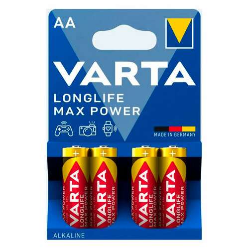  Батарейки алкалиновые "пальчиковые" комплект 4 шт., varta longlife max power, аа (lr6, 24а), блистер, 4706101404 | Батарейки