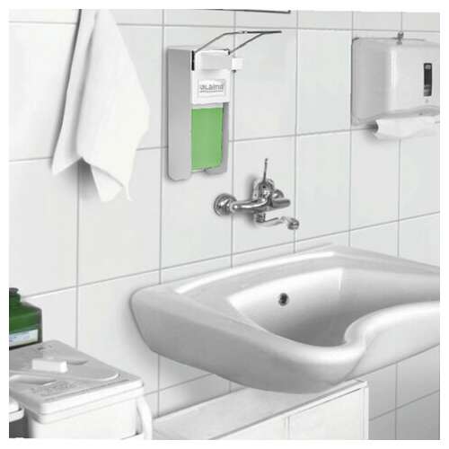  Дозатор локтевой для жидкого мыла и геля-антисептика, с еврофлаконом 1 л, laima, металлический, 605706 | Дозаторы локтевые для мыла и антисептиков