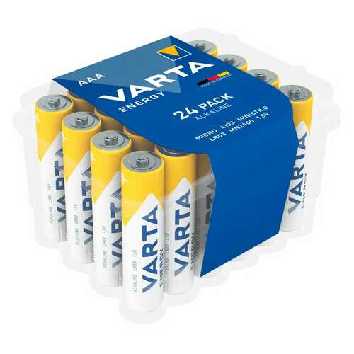  Батарейки алкалиновые "мизинчиковые" комплект 24 шт., varta energy, ааа (lr03,15а), пластиковый бокс, 4103229224 | Батарейки