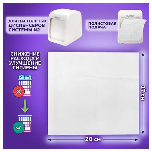  Салфетки бумажные для диспенсера (n2), laima premium, комплект 36 пачек по 300 шт., 20х17 см, белые, 115501 | Салфетки для настольных диспенсеров