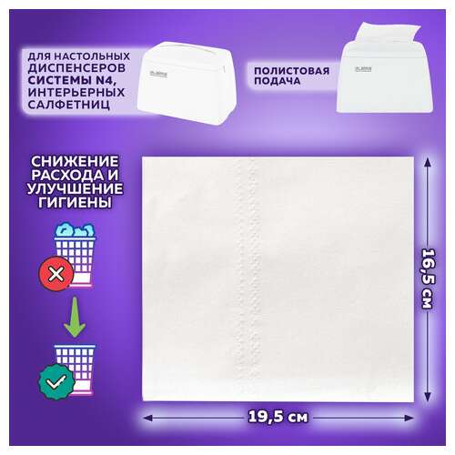  Салфетки косметические для диспенсера (система n4) laima premium, комплект 5 пачек по 200 шт., 2-слойные, 19,5х16,5 см, белые, 112510 | Салфетки для настольных диспенсеров